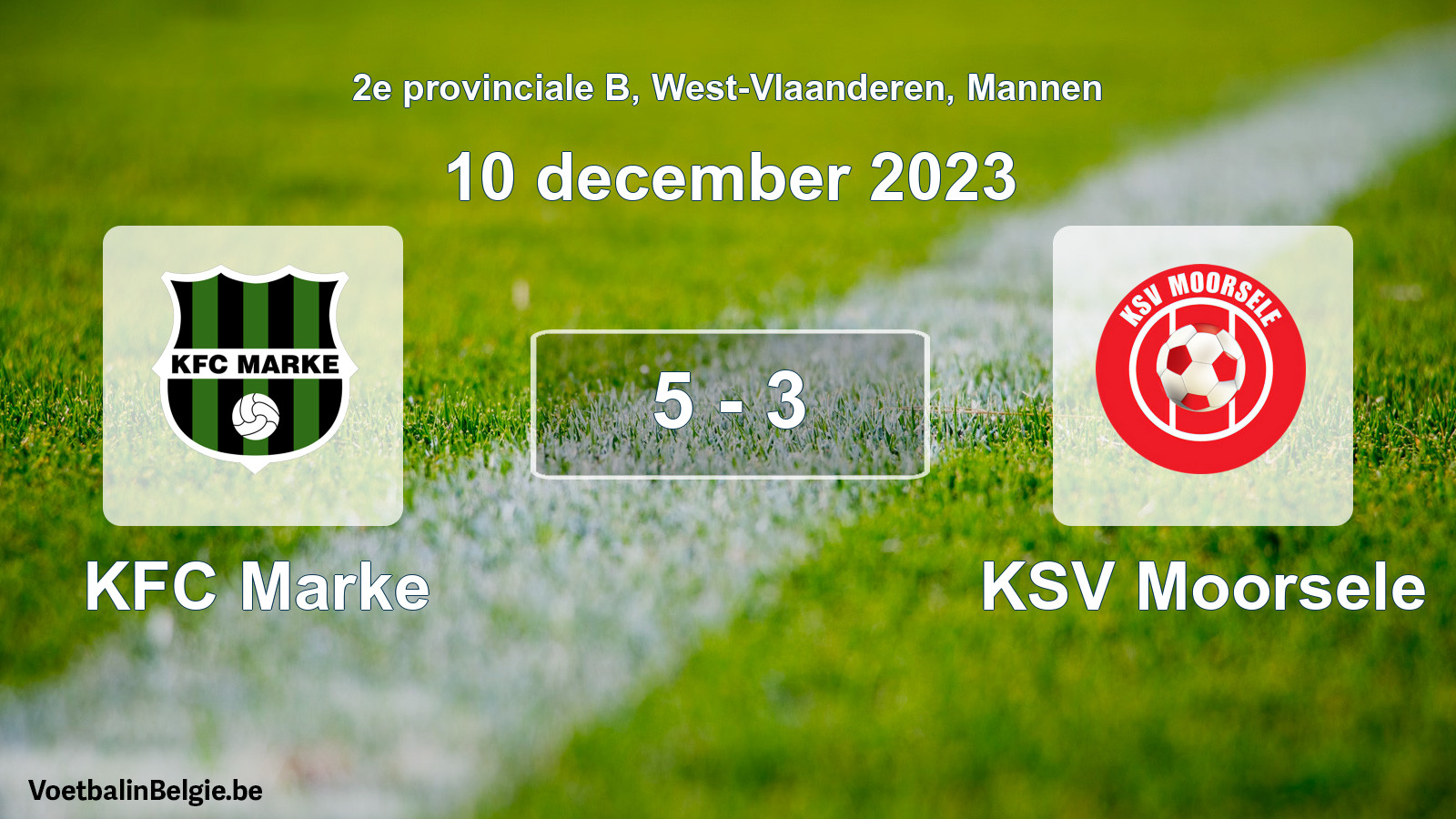 Gespeelde wedstrijd mannenvoetbal: KFC Marke - KSV Moorsele 5 - 3 (10 december 2023)