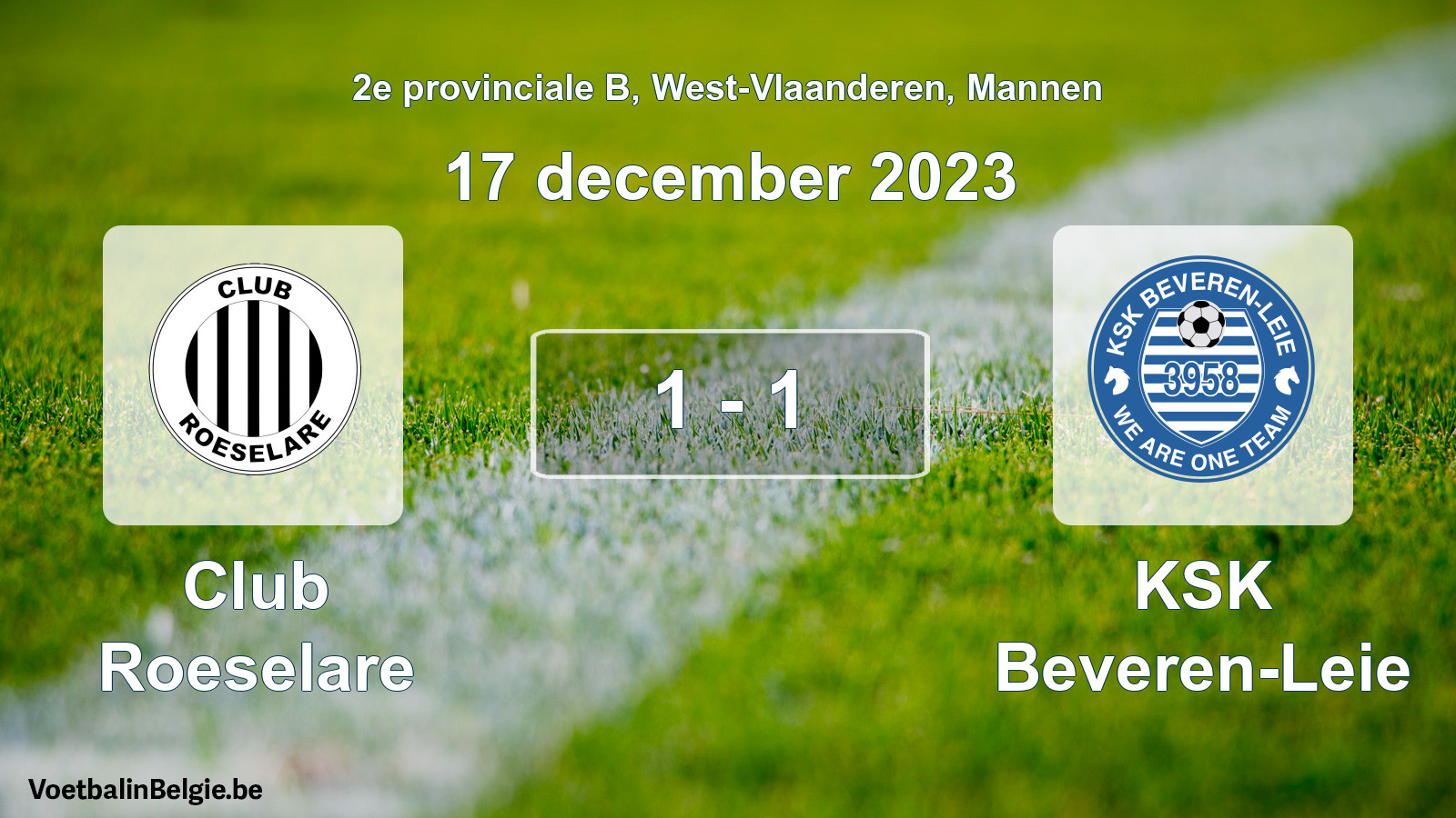 Gespeelde wedstrijd mannenvoetbal: Club Roeselare - KSK Beveren-Leie 1 - 1 (17 december 2023)