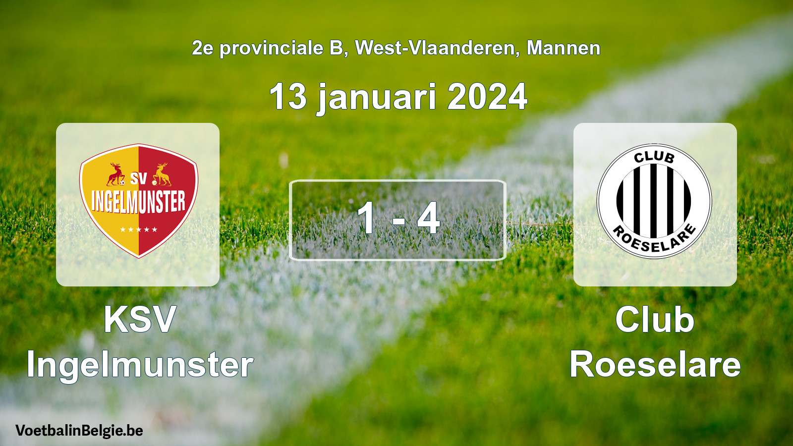 Gespeelde wedstrijd mannenvoetbal: KSV Ingelmunster - Club Roeselare 1 - 4 (13 januari 2024)