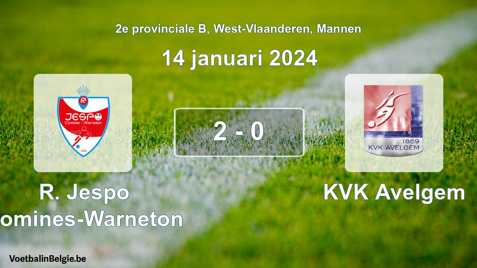 Gespeelde wedstrijd mannenvoetbal: R. Jespo Comines-Warneton - KVK Avelgem 2 - 0 (14 januari 2024)