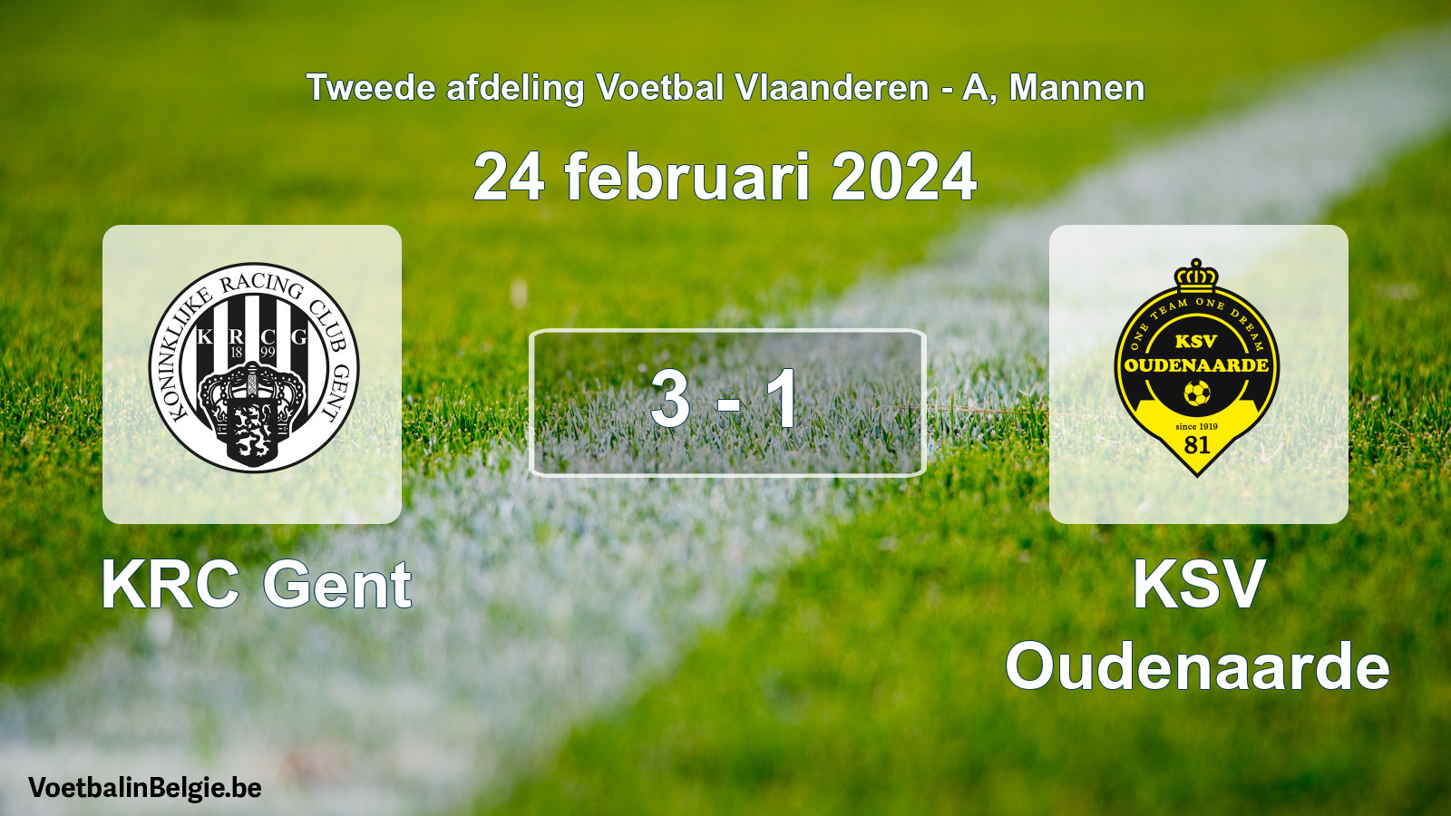 Gespeelde wedstrijd mannenvoetbal: KRC Gent - KSV Oudenaarde 3 - 1 (24 februari 2024)