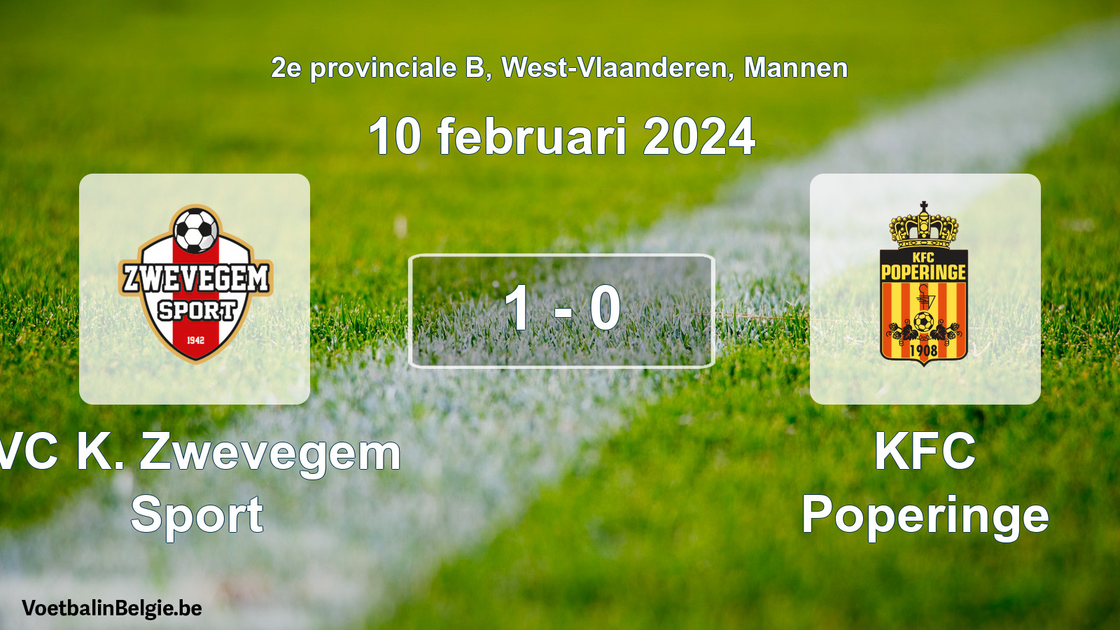 Gespeelde wedstrijd mannenvoetbal: VC K. Zwevegem Sport - KFC Poperinge 1 - 0 (10 februari 2024)