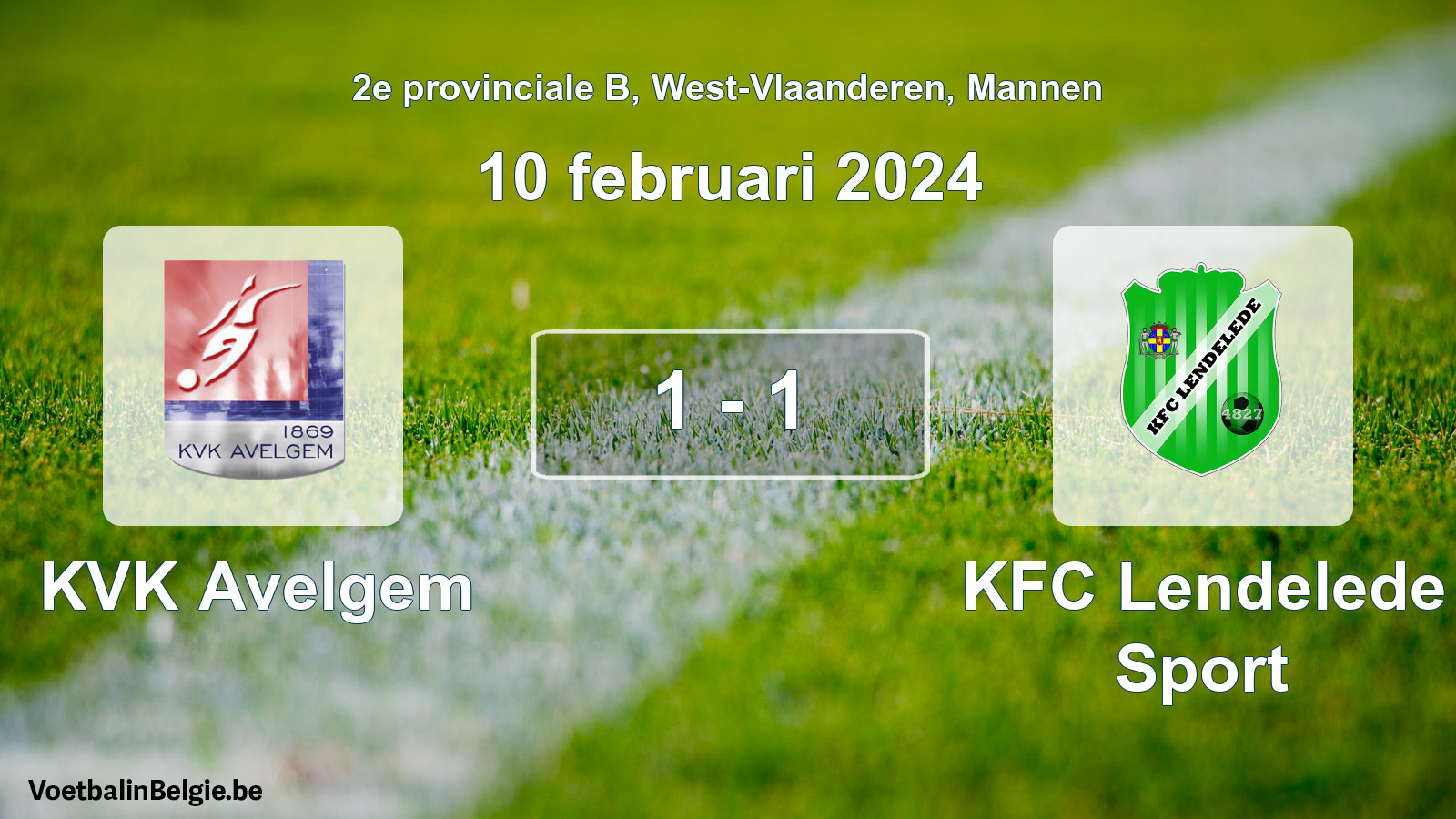 Gespeelde wedstrijd mannenvoetbal: KVK Avelgem - KFC Lendelede Sport 1 - 1 (10 februari 2024)
