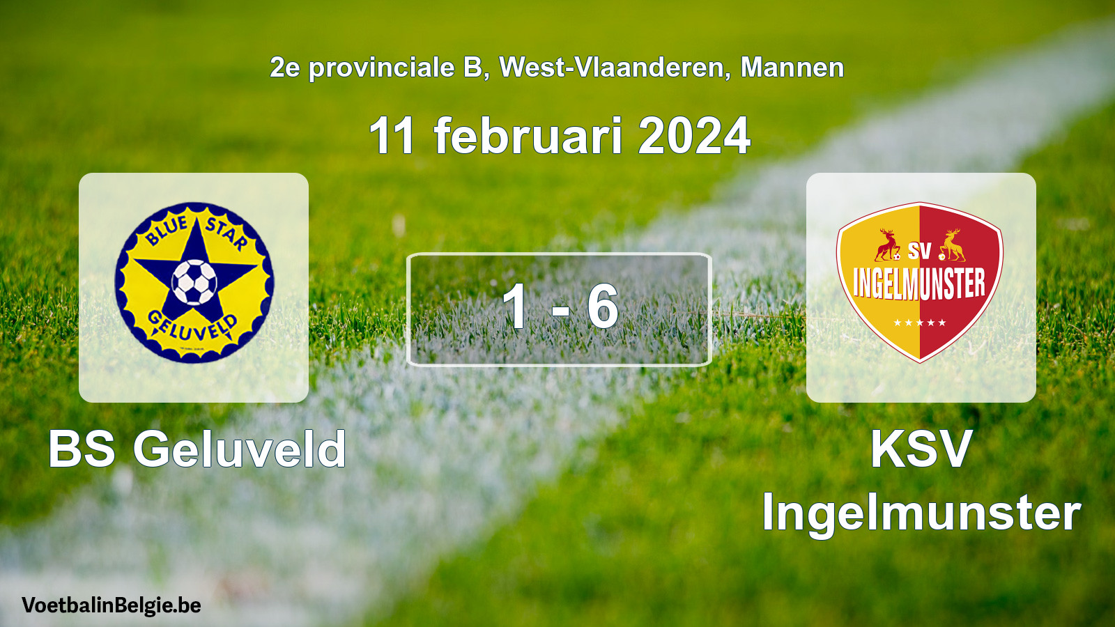 Gespeelde wedstrijd mannenvoetbal: BS Geluveld - KSV Ingelmunster 1 - 6 (11 februari 2024)