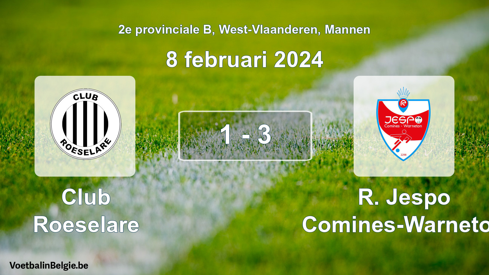 Gespeelde wedstrijd mannenvoetbal: Club Roeselare - R. Jespo Comines-Warneton 1 - 3 (8 februari 2024)