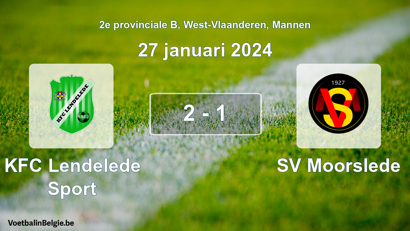 Gespeelde wedstrijd mannenvoetbal: KFC Lendelede Sport - SV Moorslede 2 - 1 (27 januari 2024)