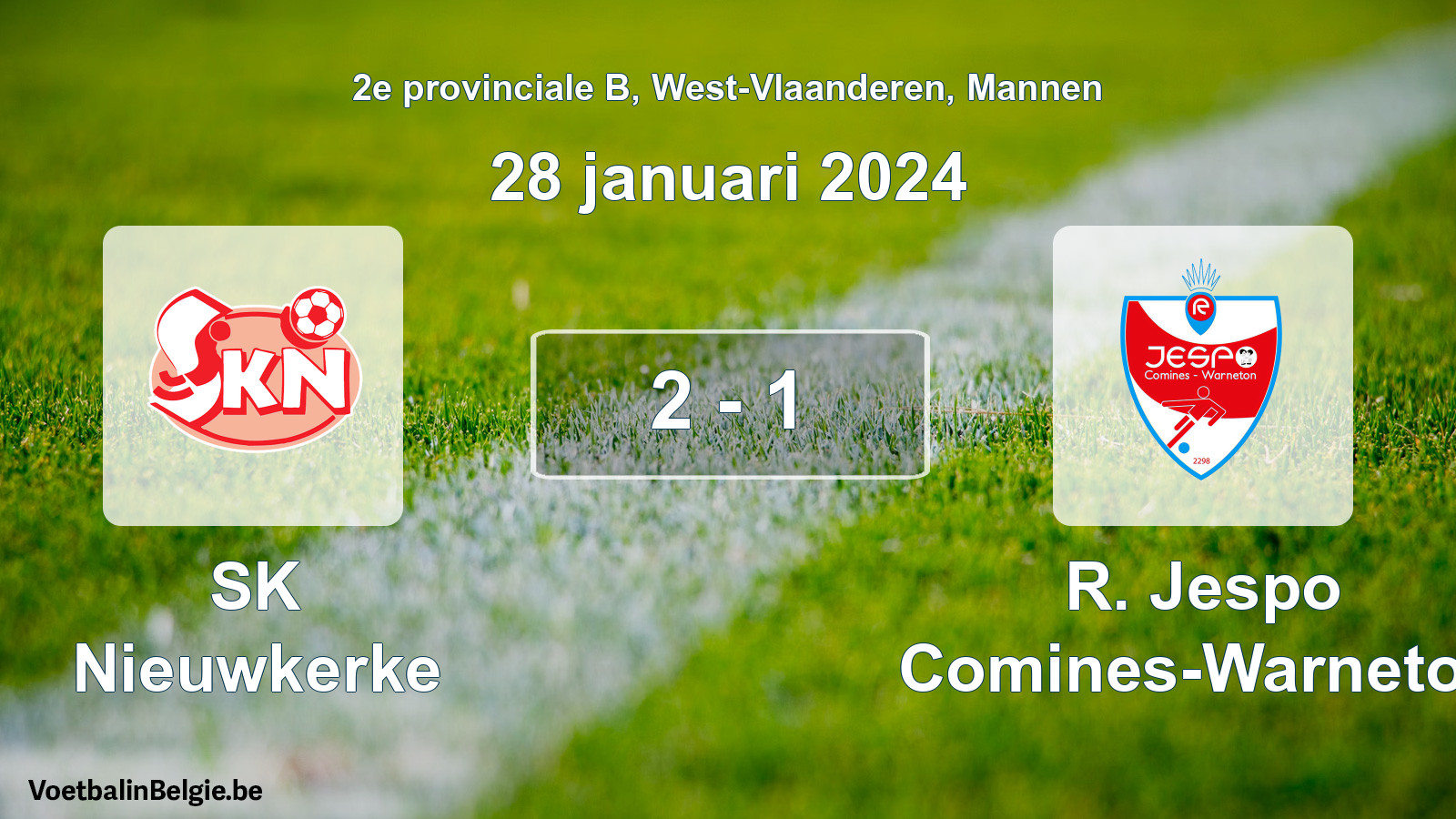 Gespeelde wedstrijd mannenvoetbal: SK Nieuwkerke - R. Jespo Comines-Warneton 2 - 1 (28 januari 2024)