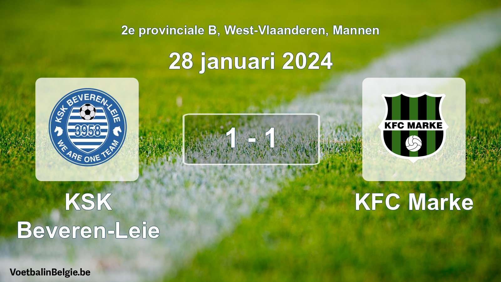 Gespeelde wedstrijd mannenvoetbal: KSK Beveren-Leie - KFC Marke 1 - 1 (28 januari 2024)