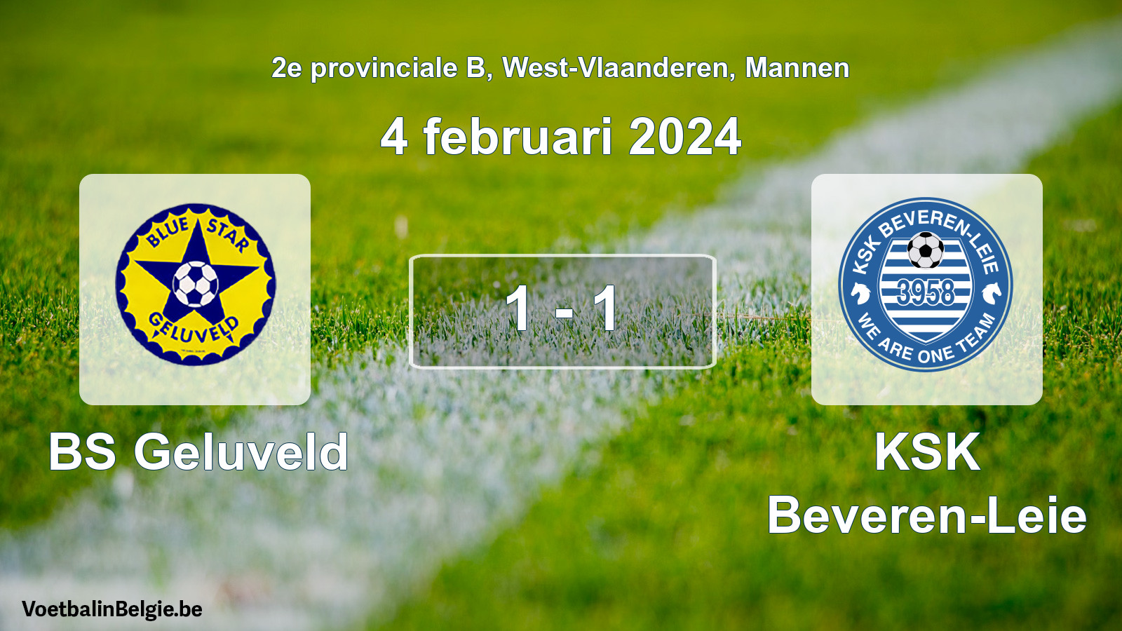 Gespeelde wedstrijd mannenvoetbal: BS Geluveld - KSK Beveren-Leie 1 - 1 (4 februari 2024)