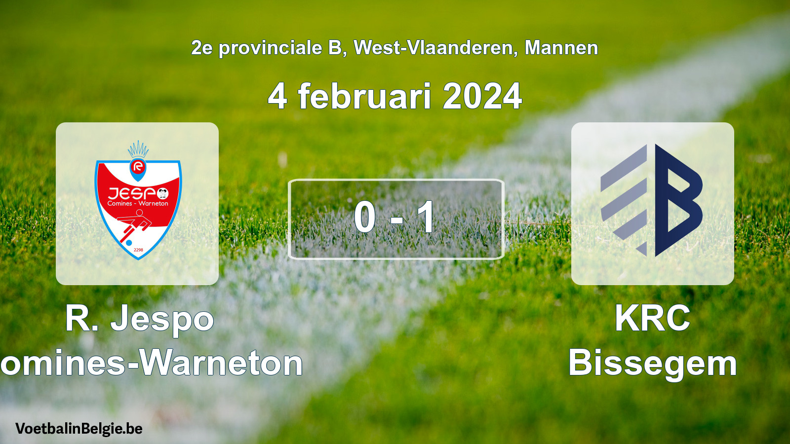 Gespeelde wedstrijd mannenvoetbal: R. Jespo Comines-Warneton - KRC Bissegem 0 - 1 (4 februari 2024)