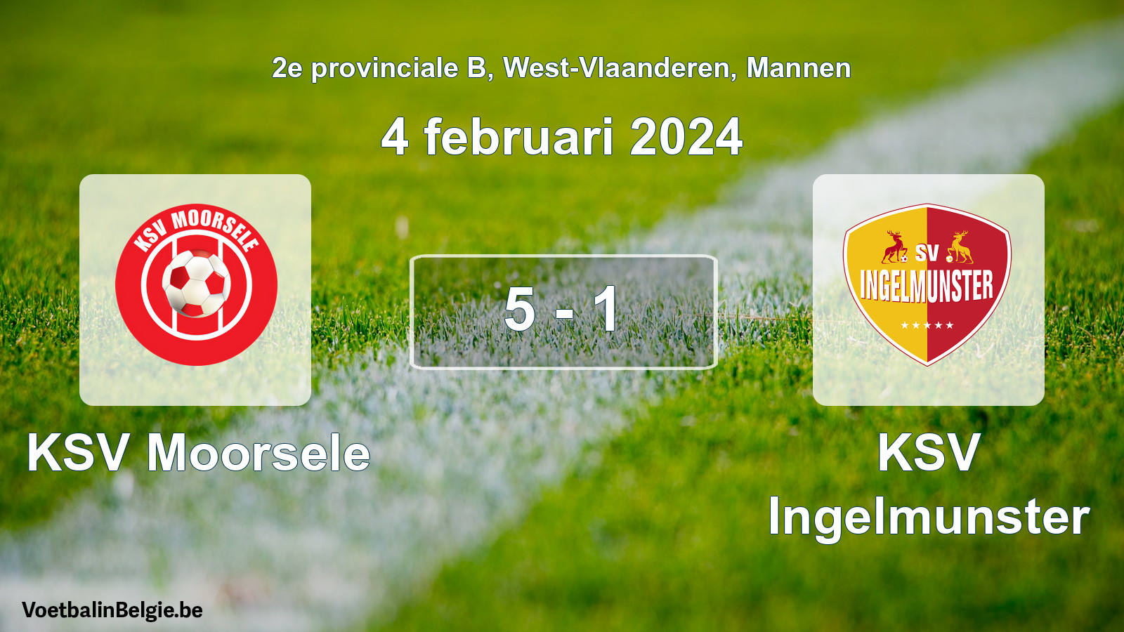 Gespeelde wedstrijd mannenvoetbal: KSV Moorsele - KSV Ingelmunster 5 - 1 (4 februari 2024)
