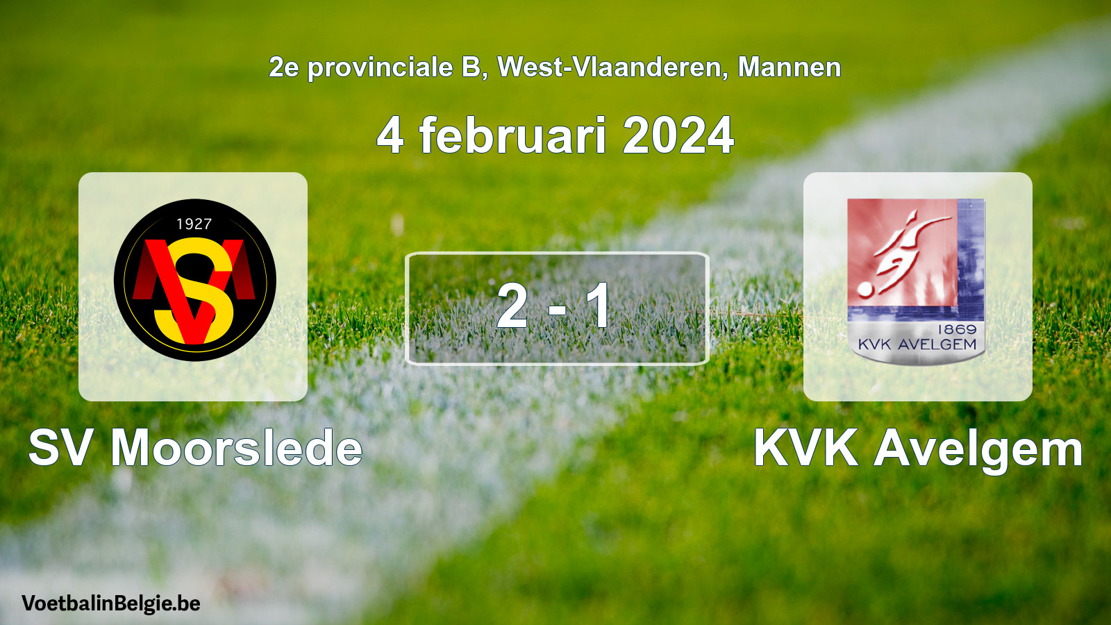 Gespeelde wedstrijd mannenvoetbal: SV Moorslede - KVK Avelgem 2 - 1 (4 februari 2024)