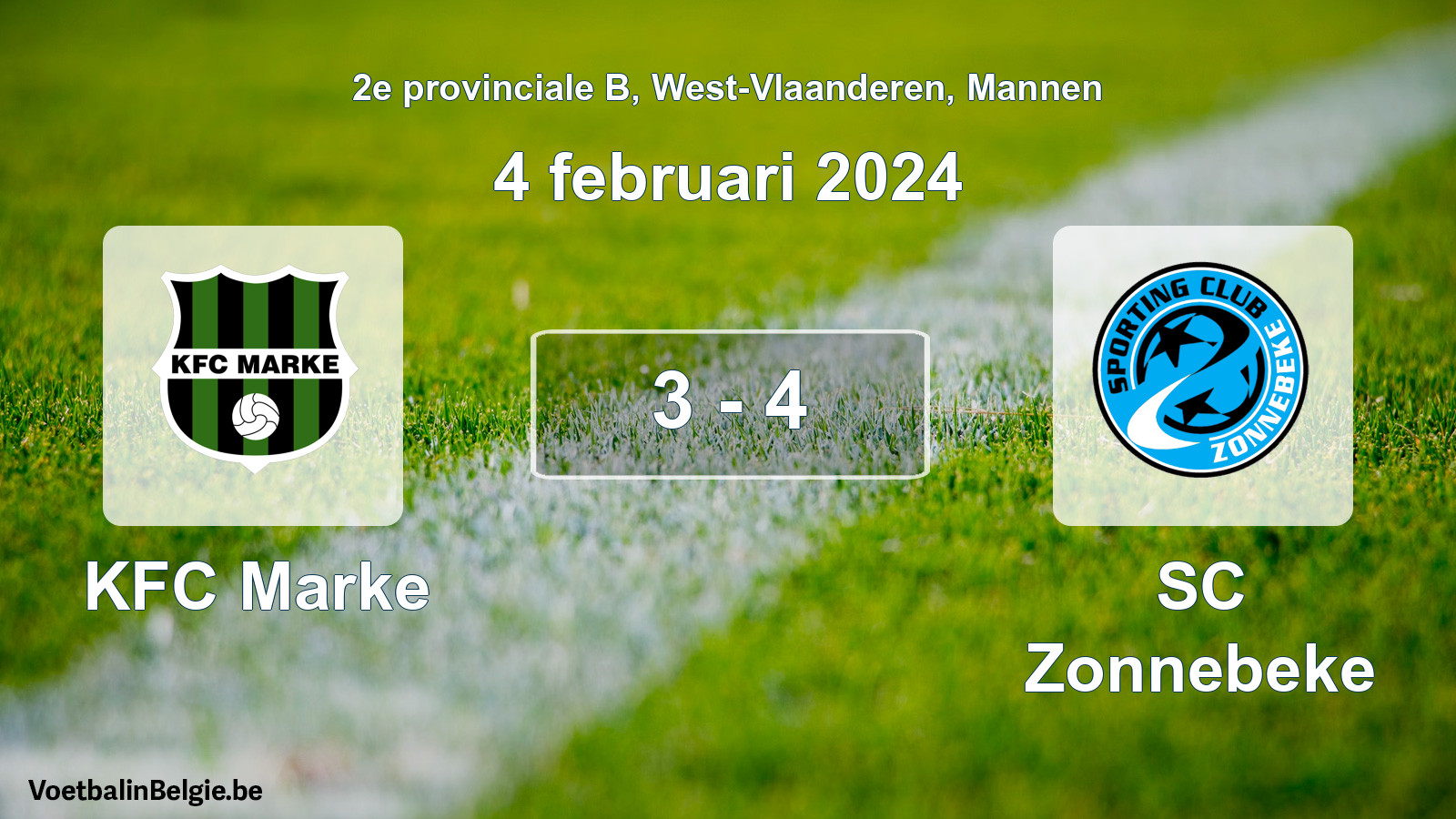 Gespeelde wedstrijd mannenvoetbal: KFC Marke - SC Zonnebeke 3 - 4 (4 februari 2024)