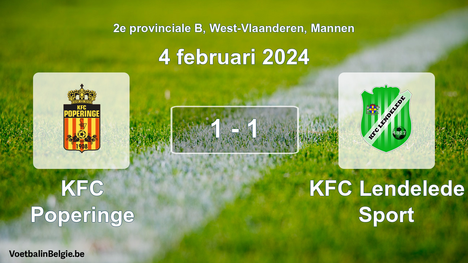 Gespeelde wedstrijd mannenvoetbal: KFC Poperinge - KFC Lendelede Sport 1 - 1 (4 februari 2024)