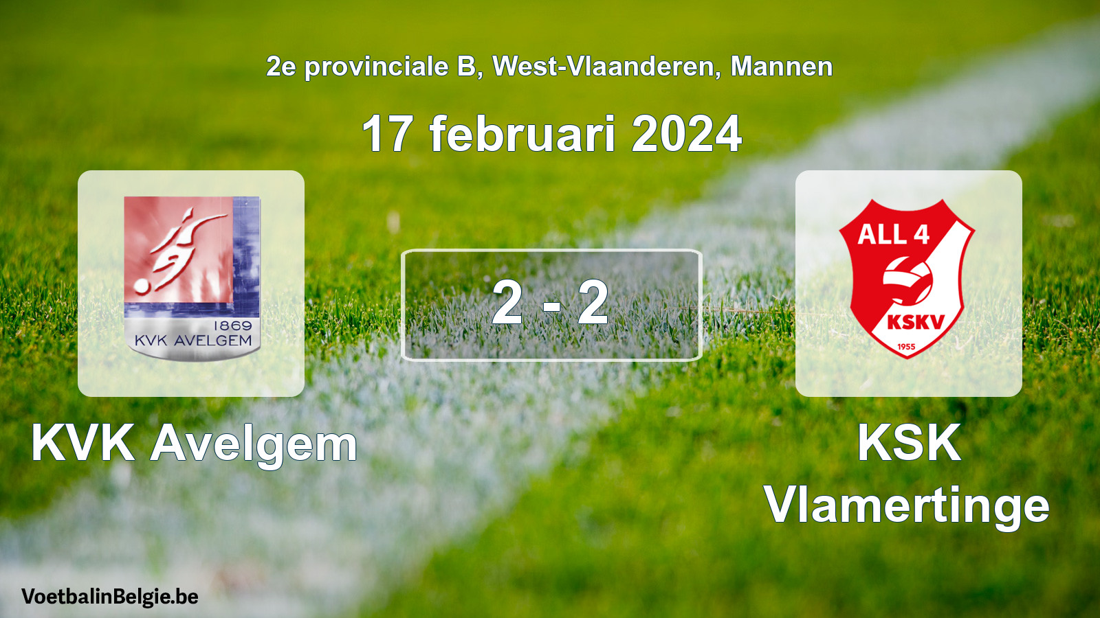 Gespeelde wedstrijd mannenvoetbal: KVK Avelgem - KSK Vlamertinge 2 - 2 (17 februari 2024)