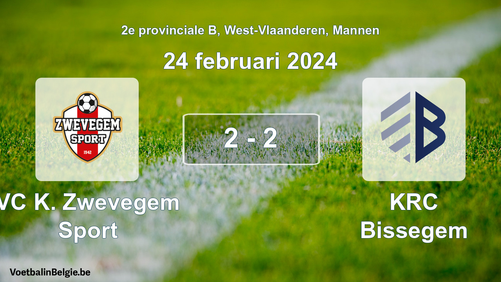 Gespeelde wedstrijd mannenvoetbal: VC K. Zwevegem Sport - KRC Bissegem 2 - 2 (24 februari 2024)