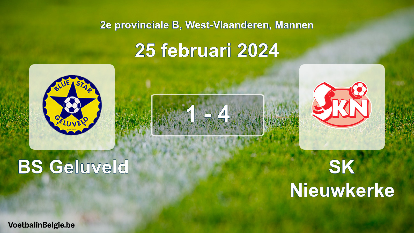 Gespeelde wedstrijd mannenvoetbal: BS Geluveld - SK Nieuwkerke 1 - 4 (25 februari 2024)