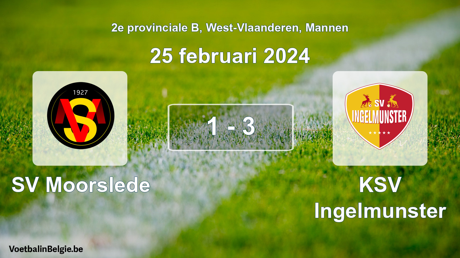 Gespeelde wedstrijd mannenvoetbal: SV Moorslede - KSV Ingelmunster 1 - 3 (25 februari 2024)