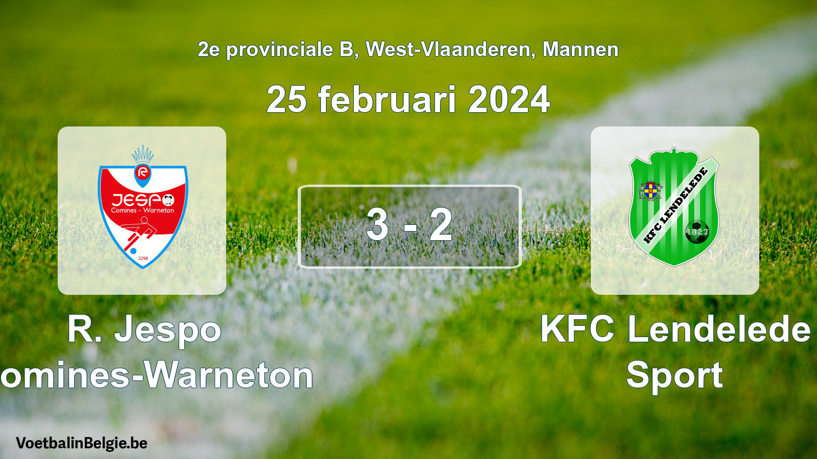 Gespeelde wedstrijd mannenvoetbal: R. Jespo Comines-Warneton - KFC Lendelede Sport 3 - 2 (25 februari 2024)