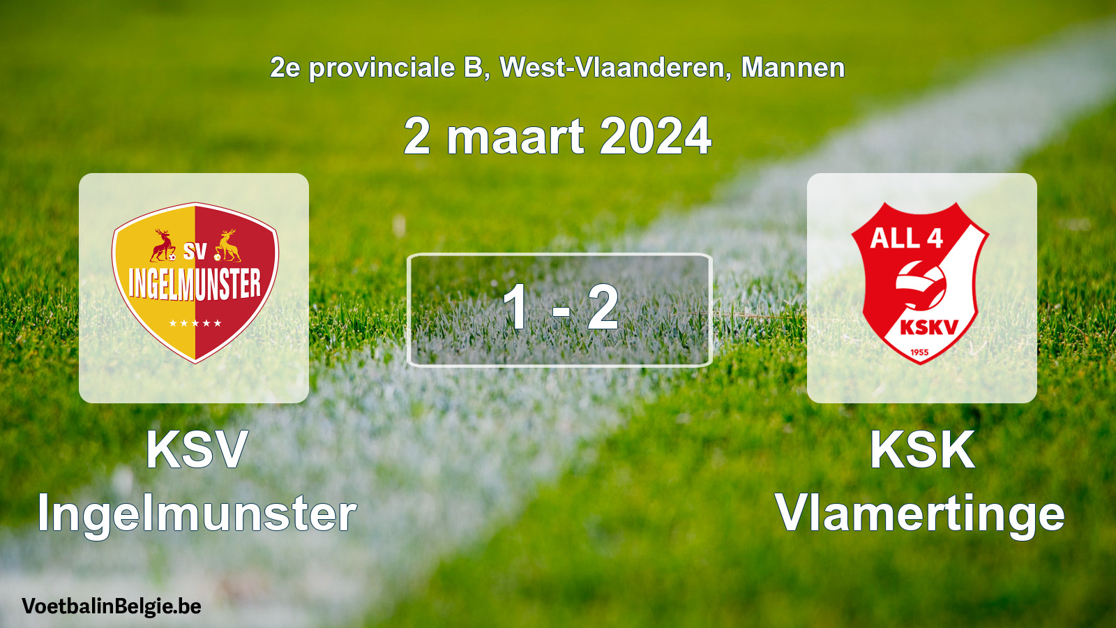 Gespeelde wedstrijd mannenvoetbal: KSV Ingelmunster - KSK Vlamertinge 1 - 2 (2 maart 2024)