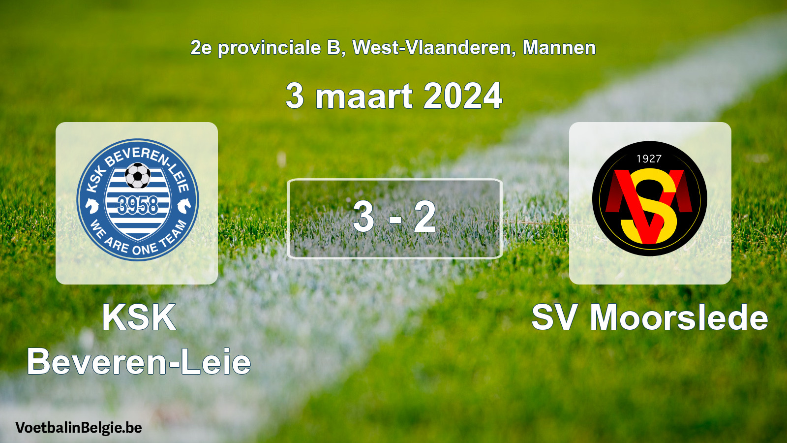 Gespeelde wedstrijd mannenvoetbal: KSK Beveren-Leie - SV Moorslede 3 - 2 (3 maart 2024)