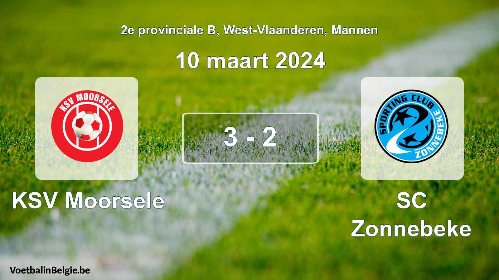 Gespeelde wedstrijd mannenvoetbal: KSV Moorsele - SC Zonnebeke 3 - 2 (10 maart 2024)