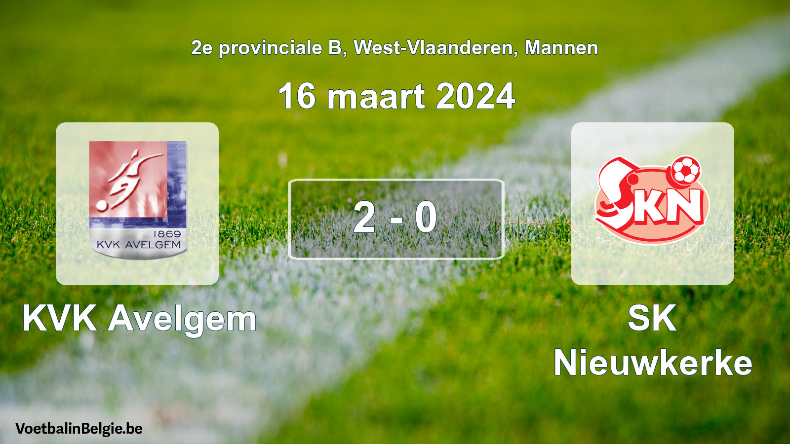Gespeelde wedstrijd mannenvoetbal: KVK Avelgem - SK Nieuwkerke 2 - 0 (16 maart 2024)
