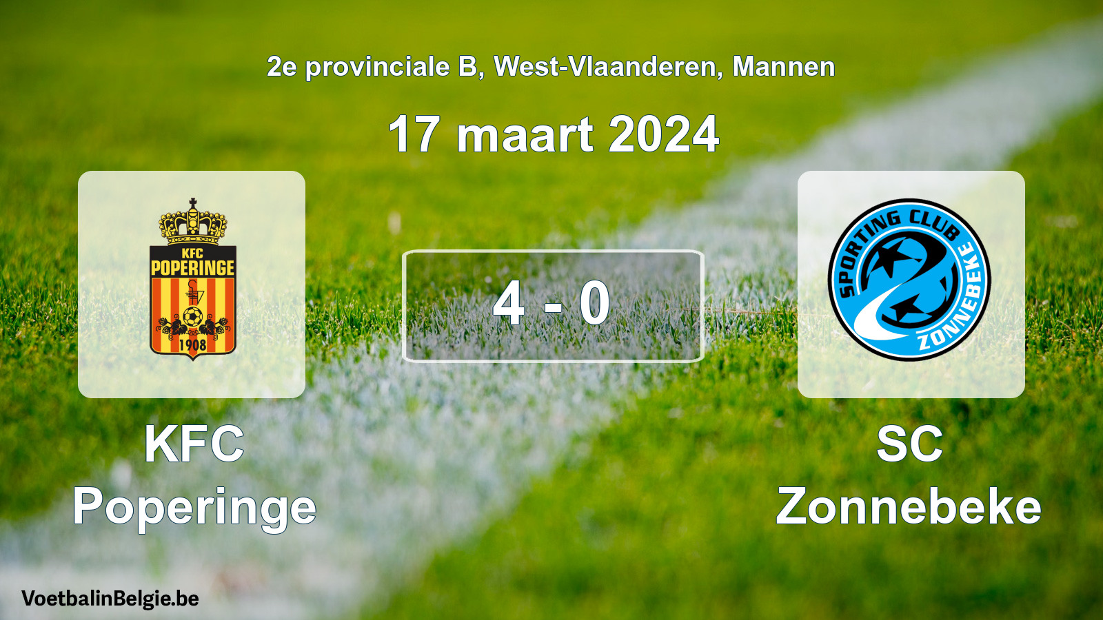 Gespeelde wedstrijd mannenvoetbal: KFC Poperinge - SC Zonnebeke 4 - 0 (17 maart 2024)