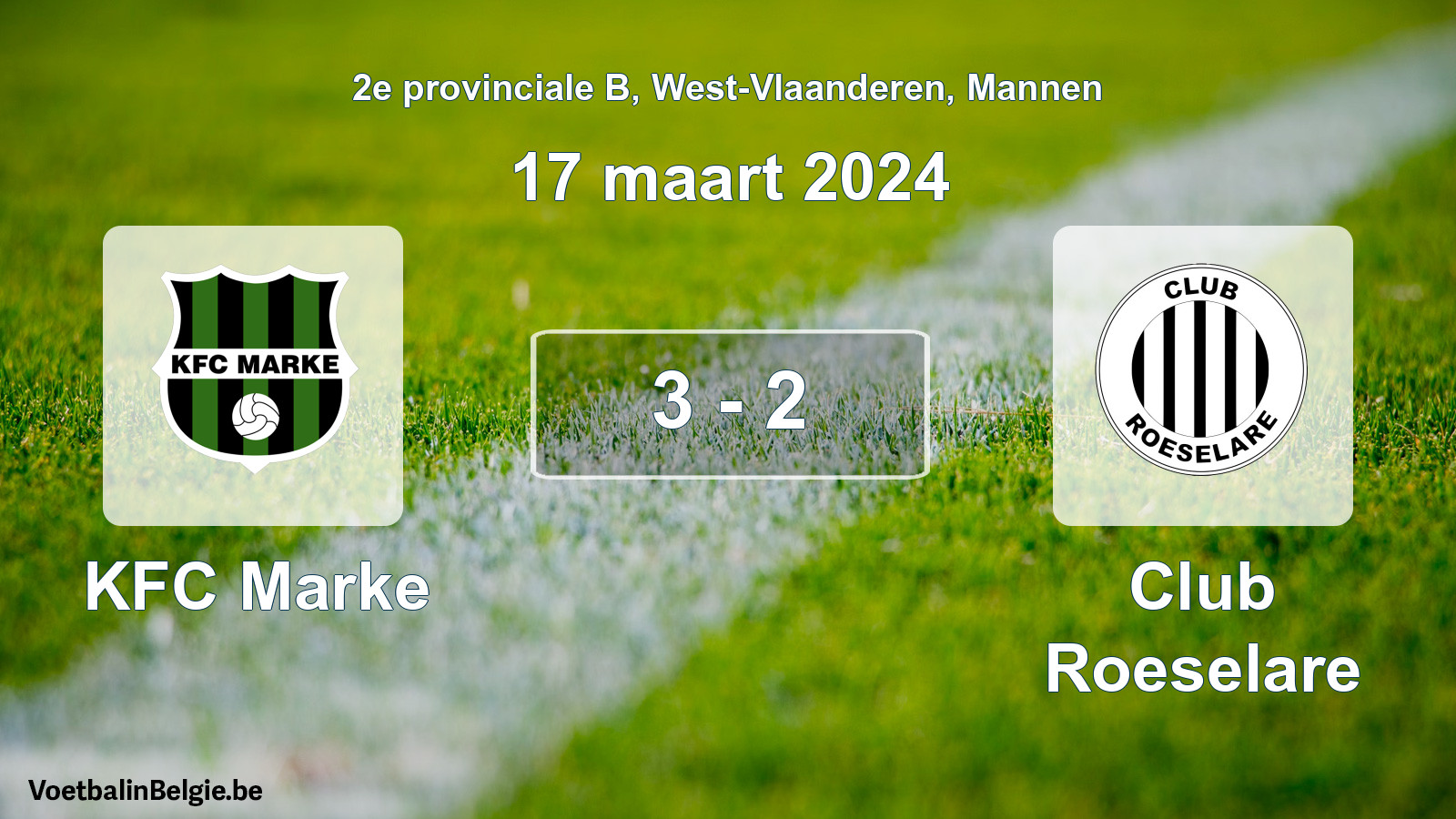Gespeelde wedstrijd mannenvoetbal: KFC Marke - Club Roeselare 3 - 2 (17 maart 2024)
