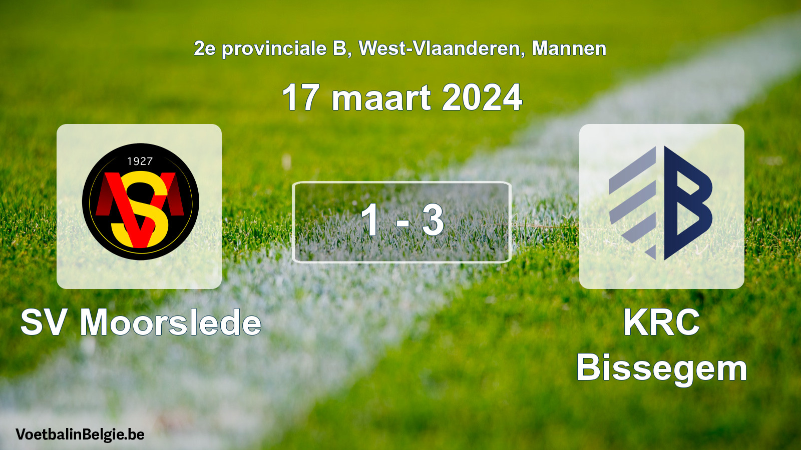 Gespeelde wedstrijd mannenvoetbal: SV Moorslede - KRC Bissegem 1 - 3 (17 maart 2024)