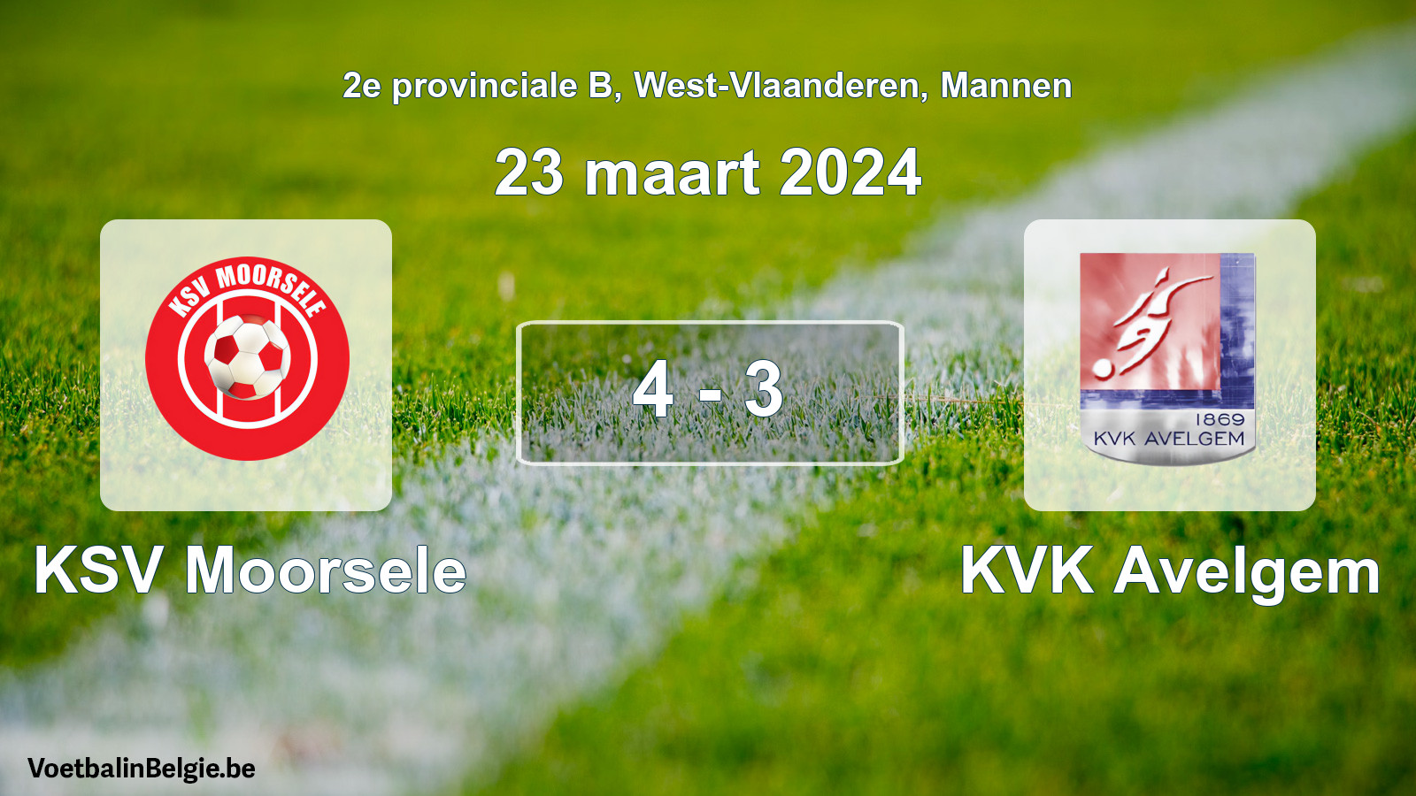 Gespeelde wedstrijd mannenvoetbal: KSV Moorsele - KVK Avelgem 4 - 3 (23 maart 2024)