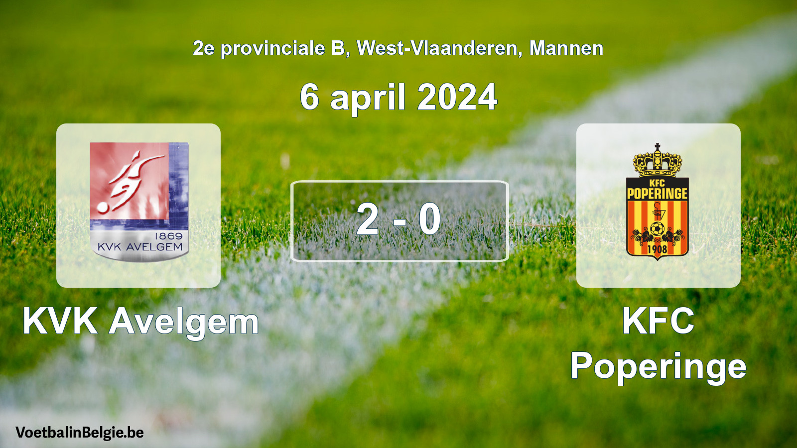 Gespeelde wedstrijd mannenvoetbal: KVK Avelgem - KFC Poperinge 2 - 0 (6 april 2024)