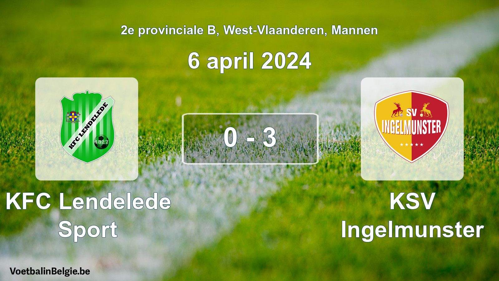 Gespeelde wedstrijd mannenvoetbal: KFC Lendelede Sport - KSV Ingelmunster 0 - 3 (6 april 2024)