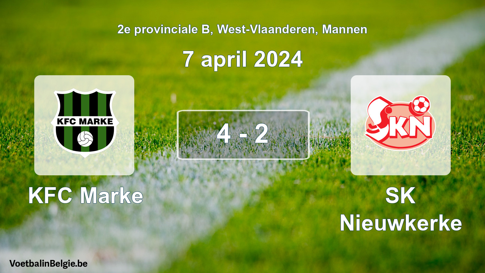 Gespeelde wedstrijd mannenvoetbal: KFC Marke - SK Nieuwkerke 4 - 2 (7 april 2024)