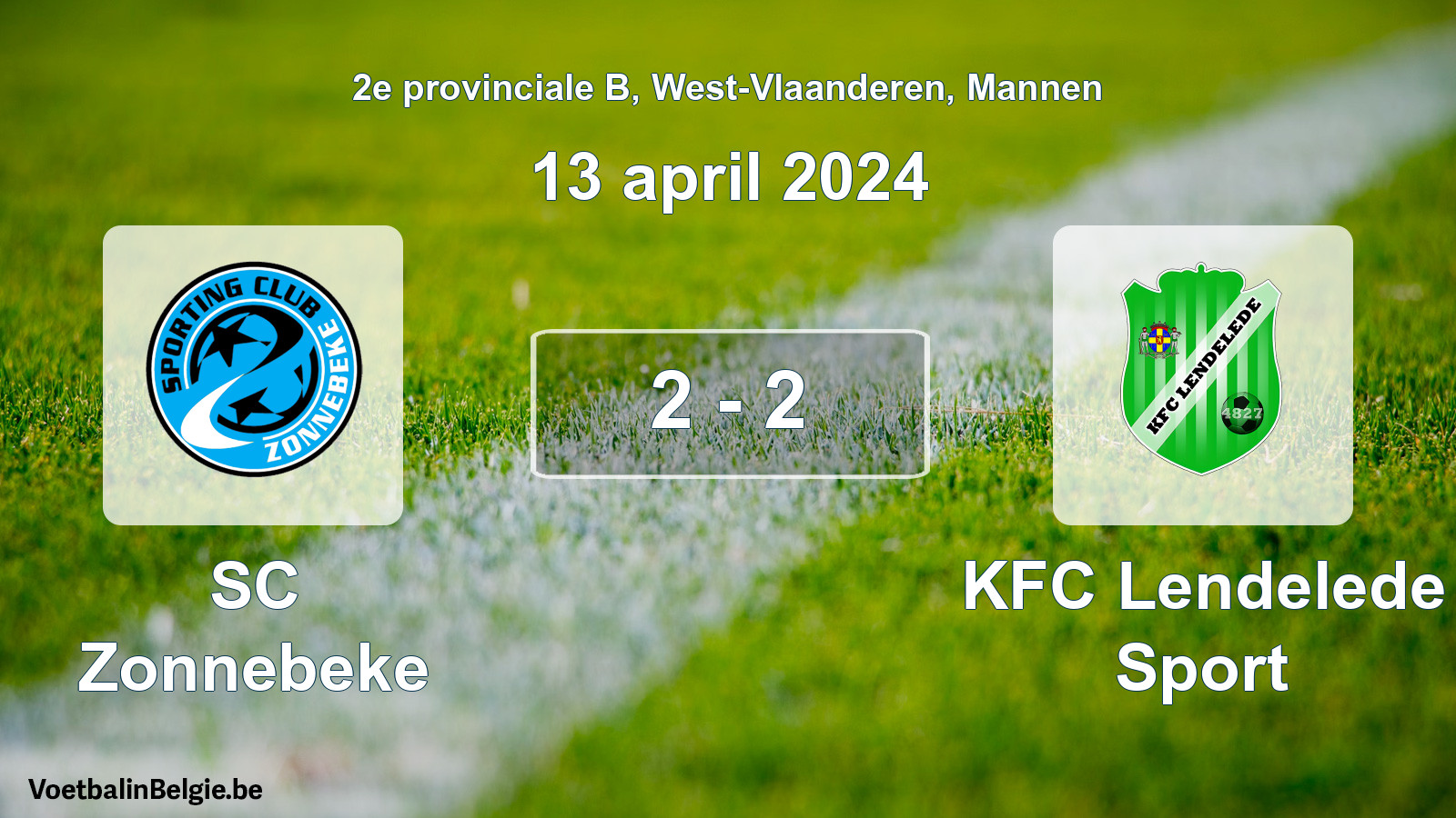 Gespeelde wedstrijd mannenvoetbal: SC Zonnebeke - KFC Lendelede Sport 2 - 2 (13 april 2024)
