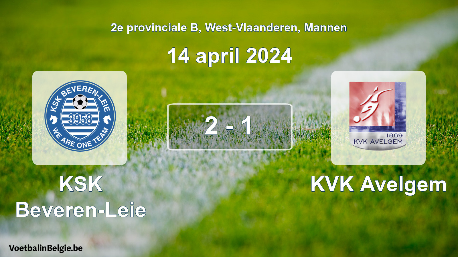 Gespeelde wedstrijd mannenvoetbal: KSK Beveren-Leie - KVK Avelgem 2 - 1 (14 april 2024)