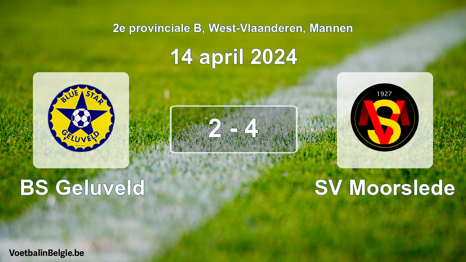 Gespeelde wedstrijd mannenvoetbal: BS Geluveld - SV Moorslede 2 - 4 (14 april 2024)