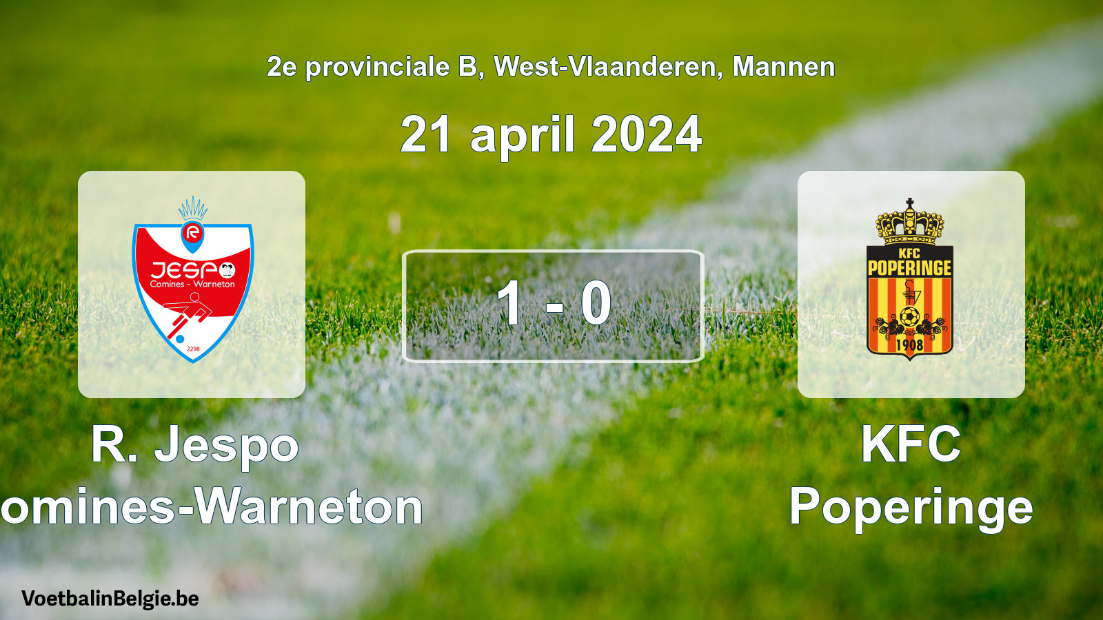 Gespeelde wedstrijd mannenvoetbal: R. Jespo Comines-Warneton - KFC Poperinge 1 - 0 (21 april 2024)