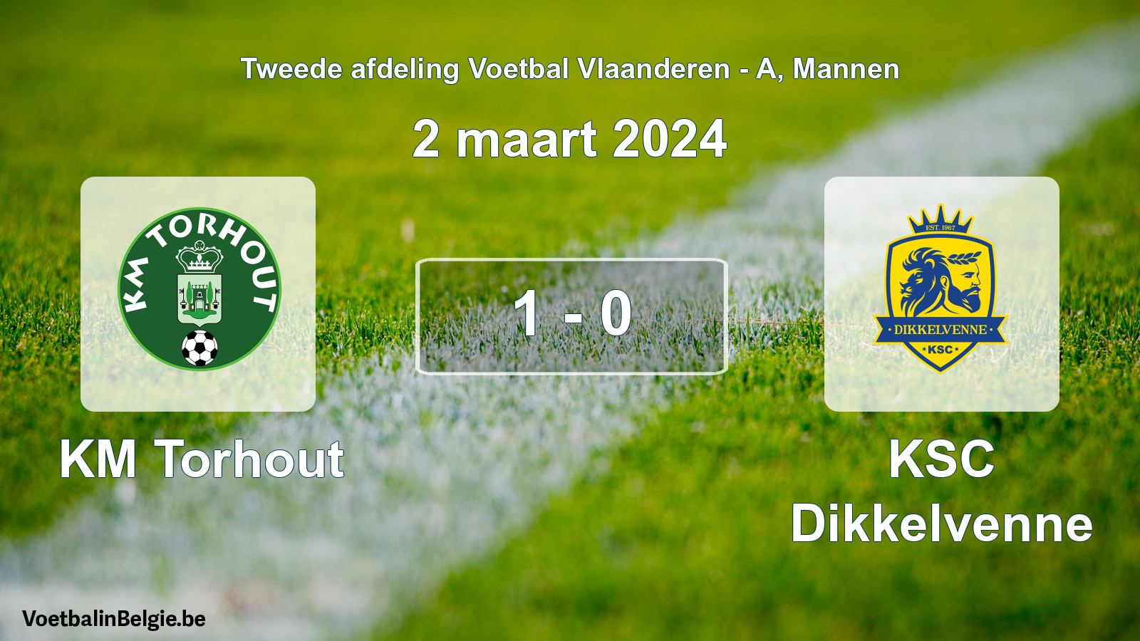 Gespeelde wedstrijd mannenvoetbal: KM Torhout - KSC Dikkelvenne 1 - 0 (2 maart 2024)