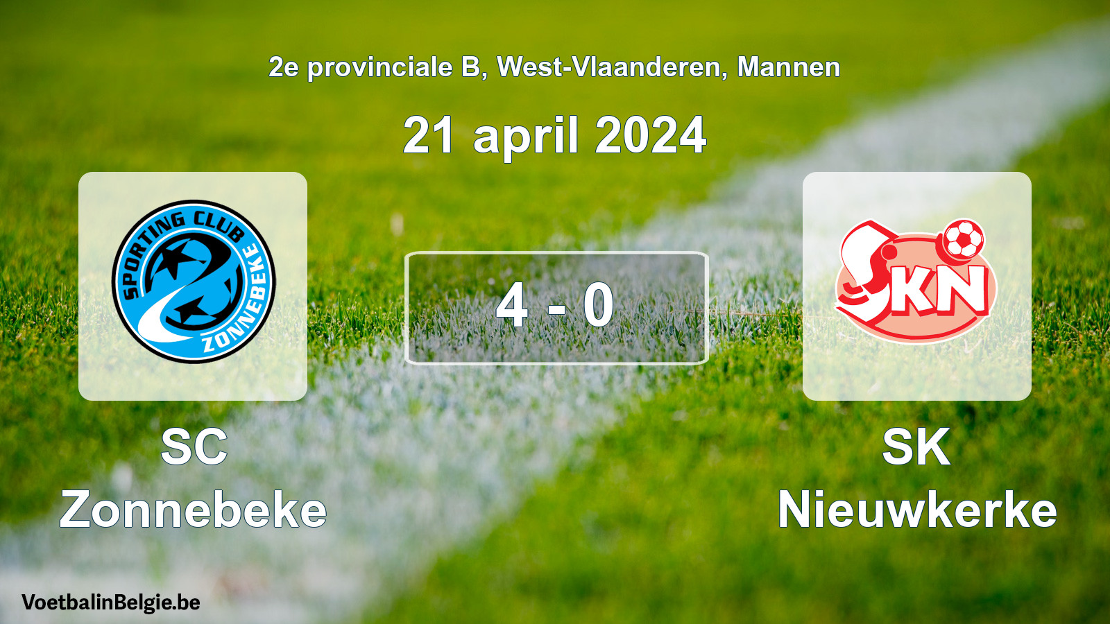 Gespeelde wedstrijd mannenvoetbal: SC Zonnebeke - SK Nieuwkerke 4 - 0 (21 april 2024)
