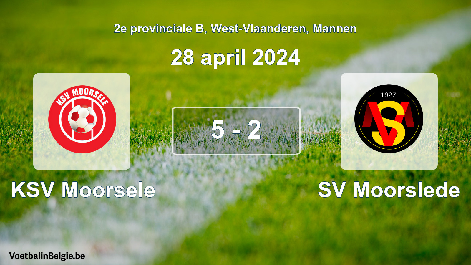 Gespeelde wedstrijd mannenvoetbal: KSV Moorsele - SV Moorslede 5 - 2 (28 april 2024)
