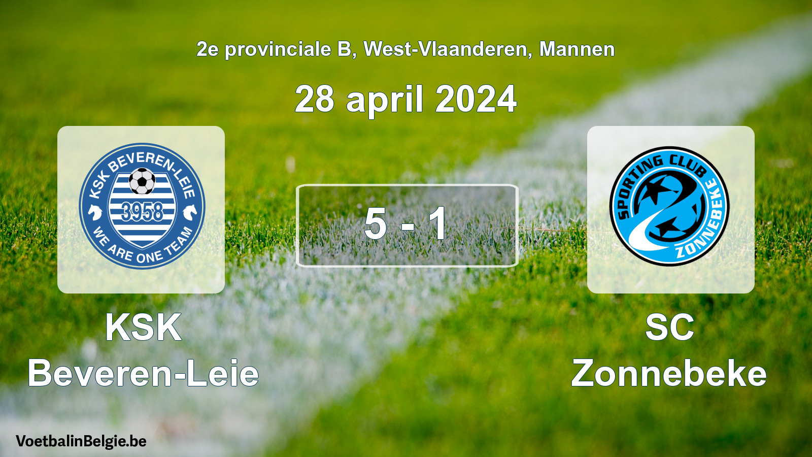 Gespeelde wedstrijd mannenvoetbal: KSK Beveren-Leie - SC Zonnebeke 5 - 1 (28 april 2024)