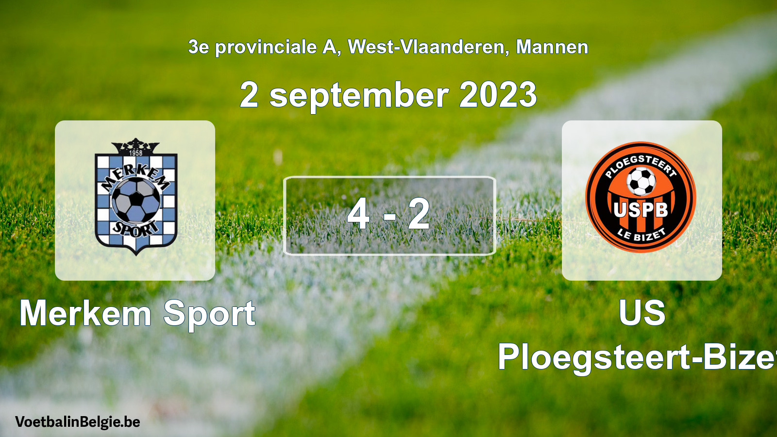 Gespeelde wedstrijd mannenvoetbal: Merkem Sport - US Ploegsteert-Bizet 4 - 2 (2 september 2023)