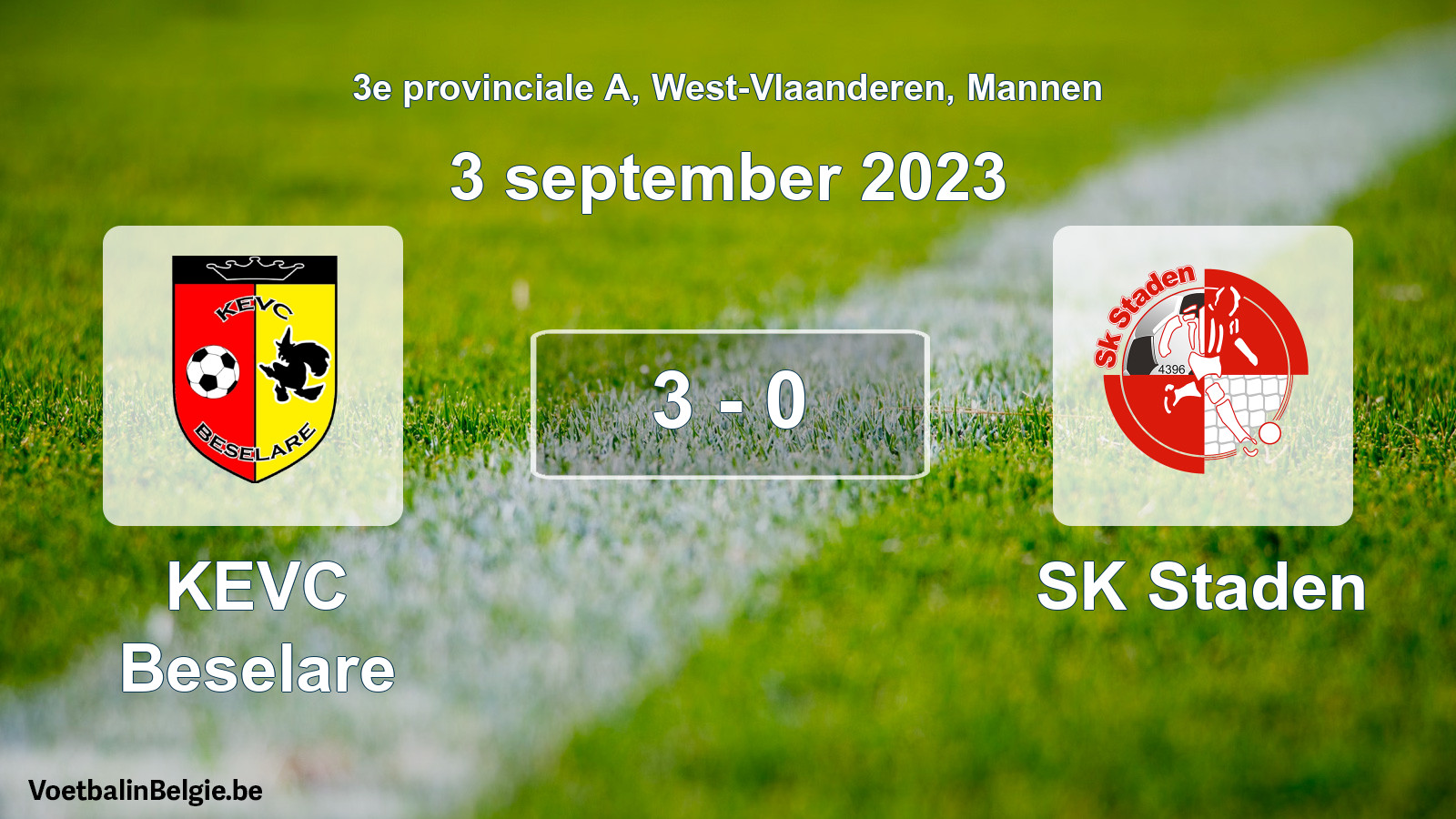 Gespeelde wedstrijd mannenvoetbal: KEVC Beselare - SK Staden 3 - 0 (3 september 2023)