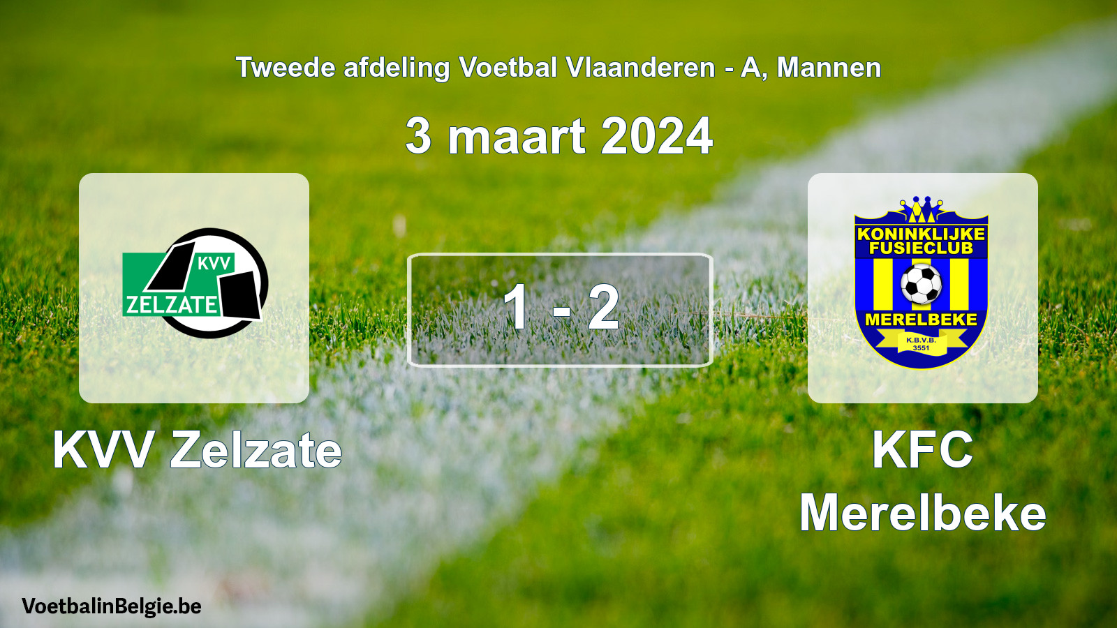 Gespeelde wedstrijd mannenvoetbal: KVV Zelzate - KFC Merelbeke 1 - 2 (3 maart 2024)