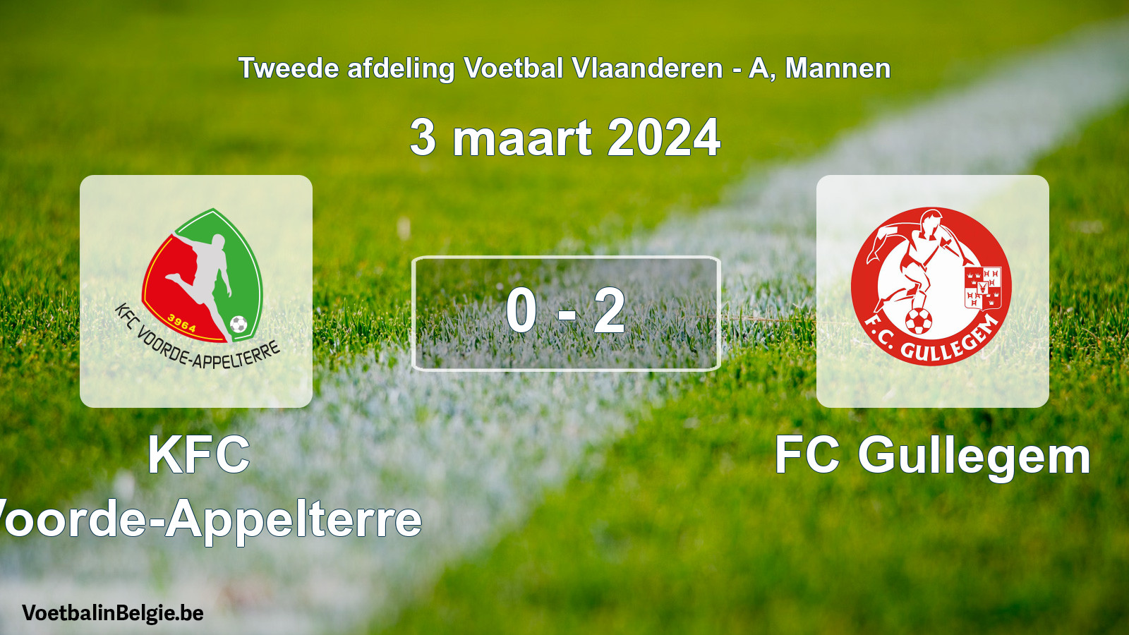 Gespeelde wedstrijd mannenvoetbal: KFC Voorde-Appelterre - FC Gullegem 0 - 2 (3 maart 2024)