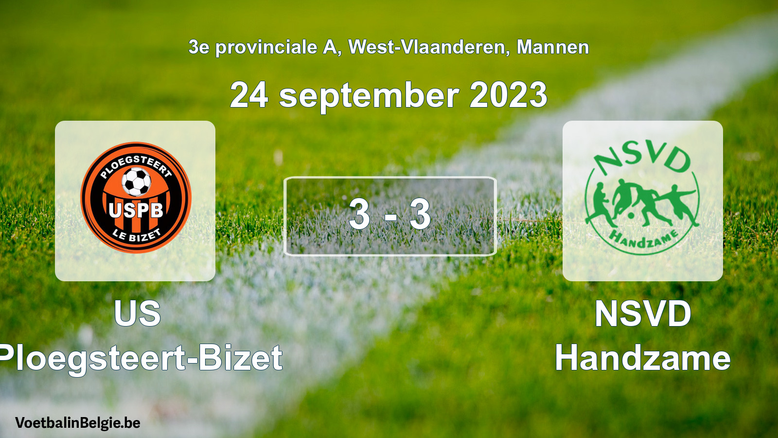 Gespeelde wedstrijd mannenvoetbal: US Ploegsteert-Bizet - NSVD Handzame 3 - 3 (24 september 2023)