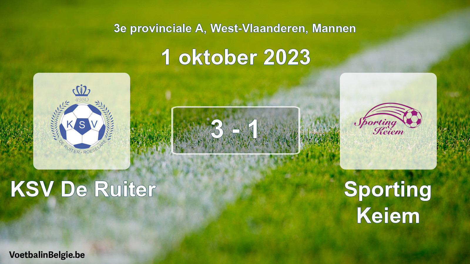 Gespeelde wedstrijd mannenvoetbal: KSV De Ruiter - Sporting Keiem 3 - 1 (1 oktober 2023)