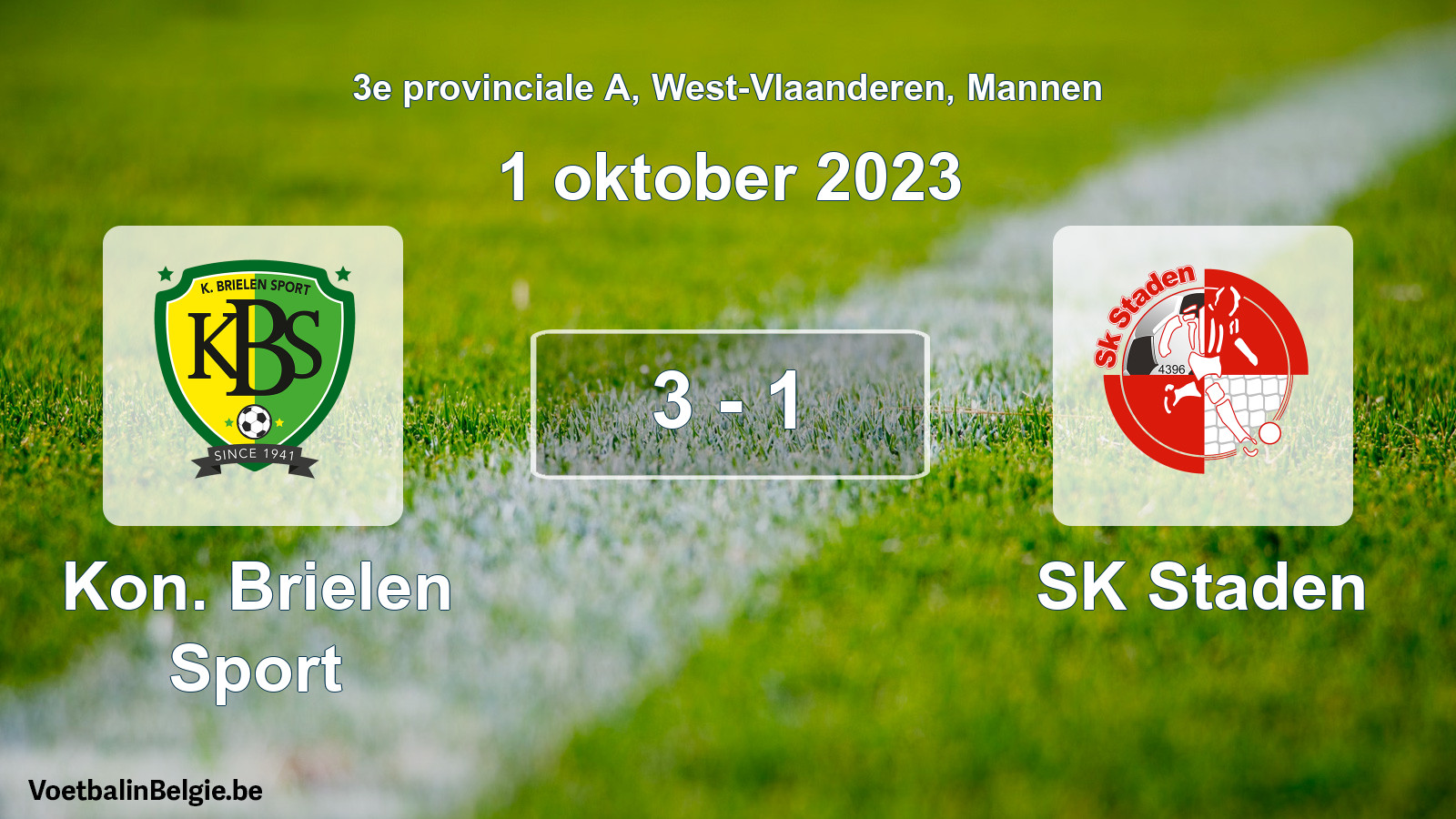 Gespeelde wedstrijd mannenvoetbal: Kon. Brielen Sport - SK Staden 3 - 1 (1 oktober 2023)