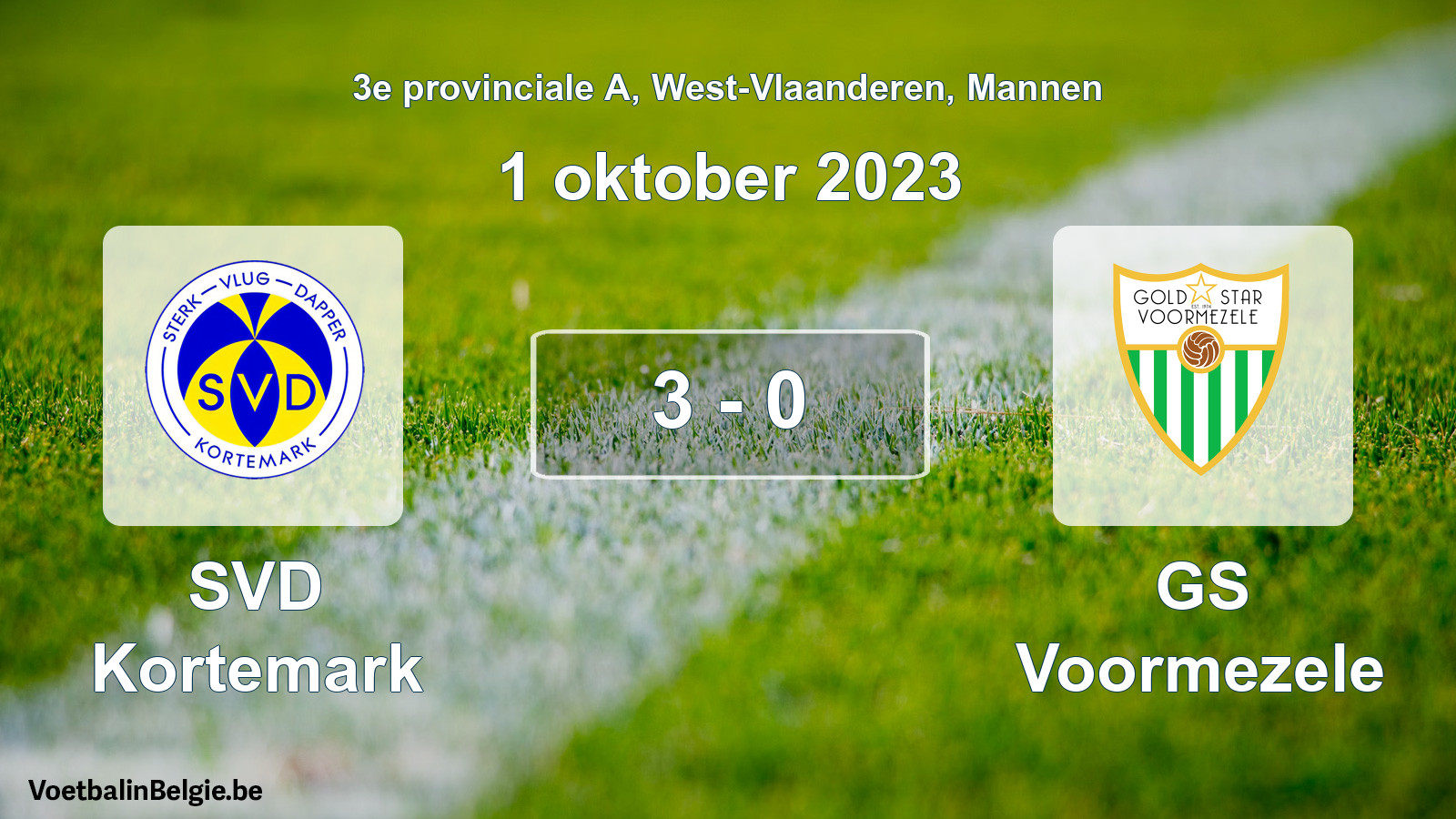 Gespeelde wedstrijd mannenvoetbal: SVD Kortemark - GS Voormezele 3 - 0 (1 oktober 2023)
